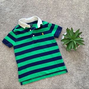 Polo by Ralph Lauren Green and Navy Striped Polo with White Collar